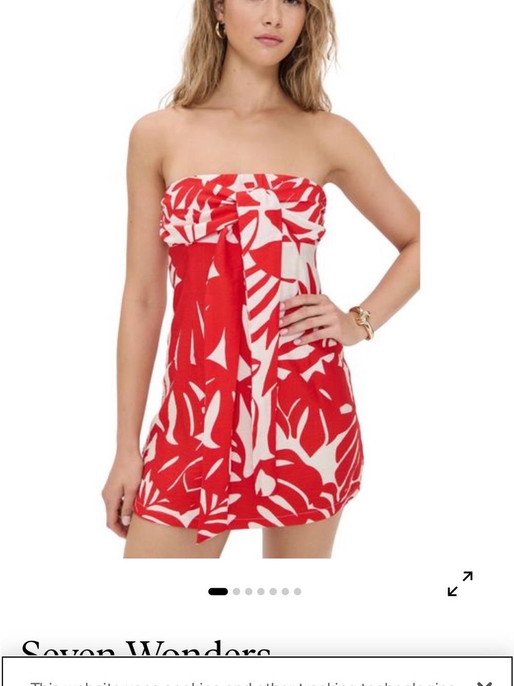 Strapless Red & White Tropical Print Dress